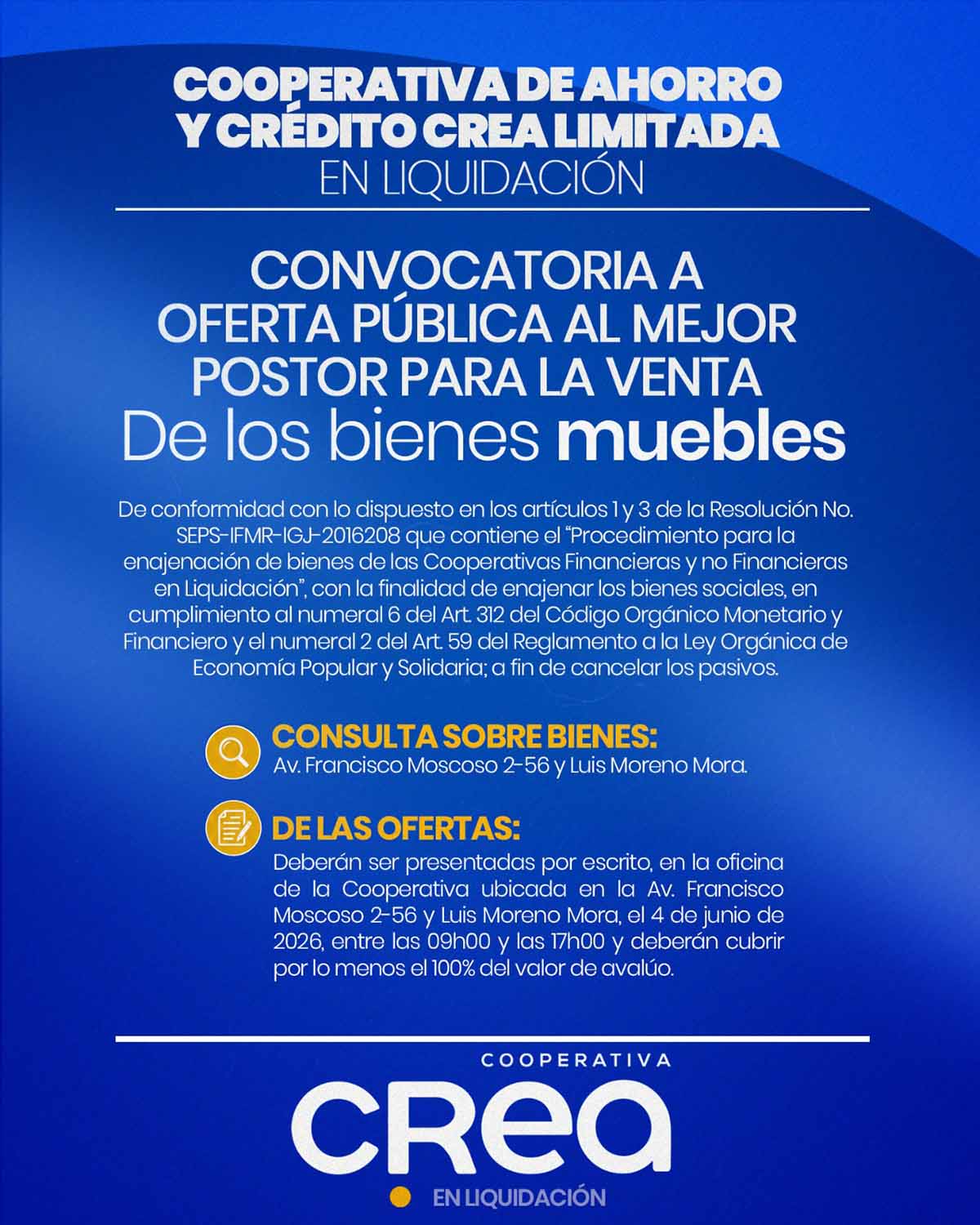 Convocatoria CREA en Liquidación